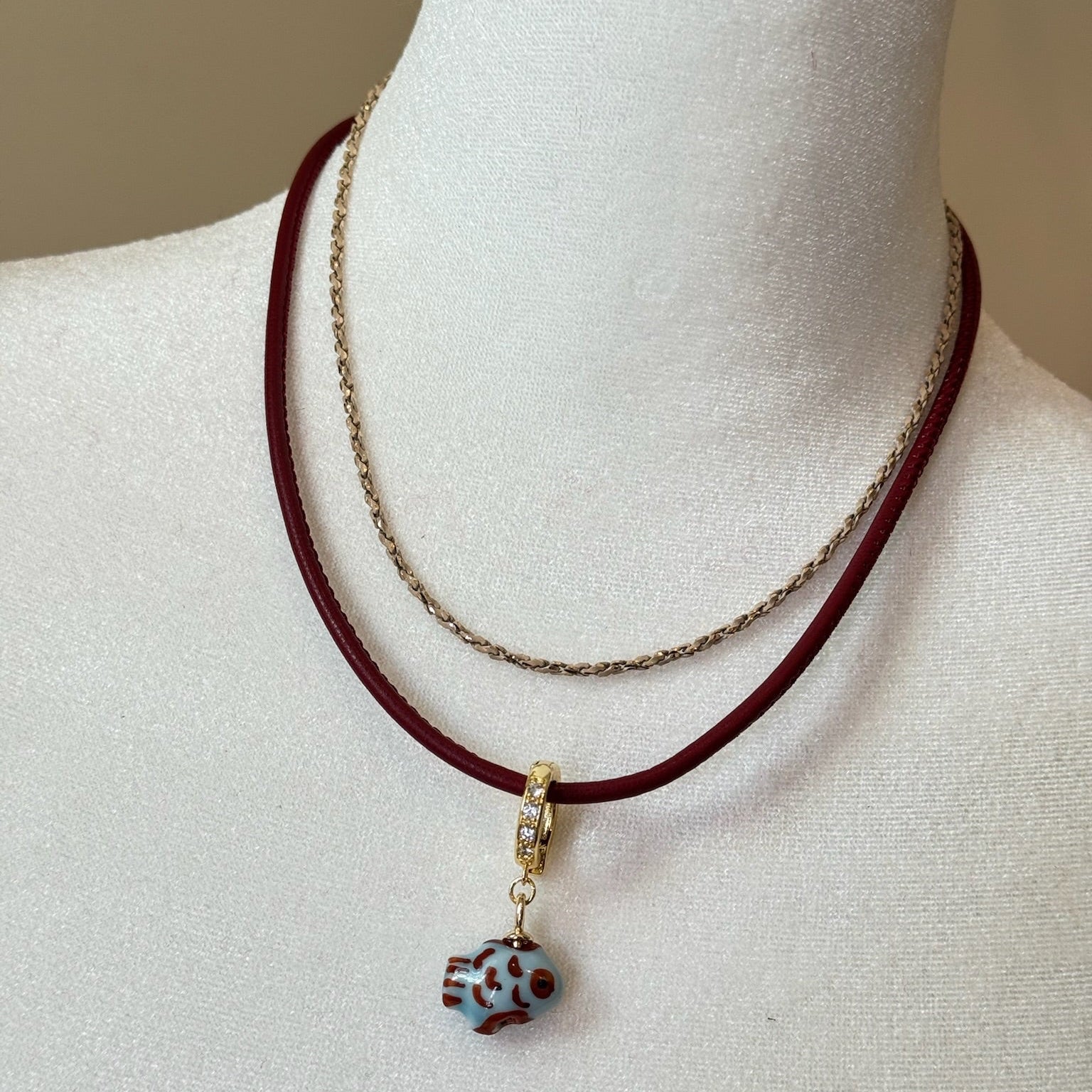 Brown Cord Fish Charm Necklace- Bijou Exclusive