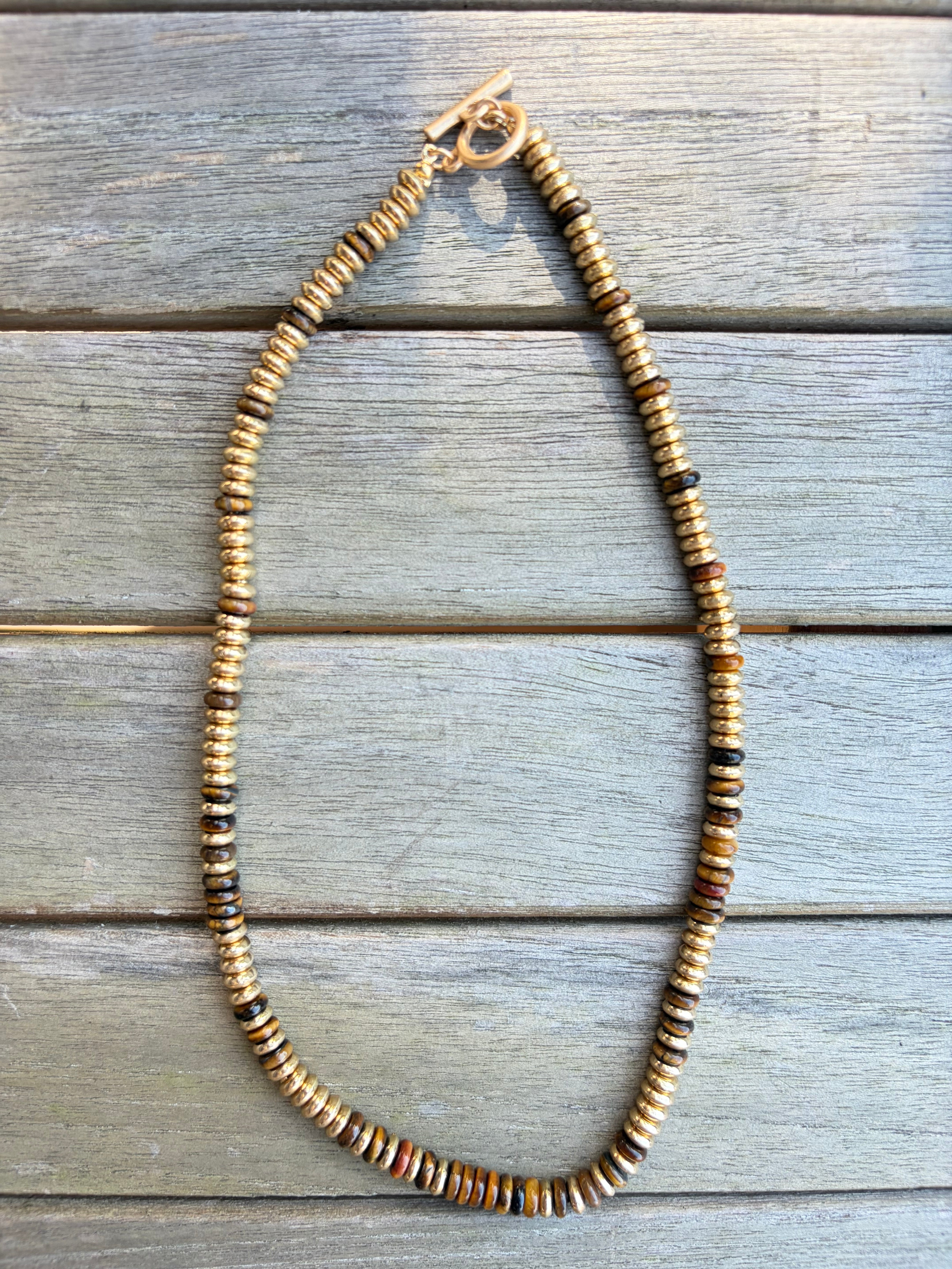 Gold Beaded Necklace with Colorful Accent Beads
