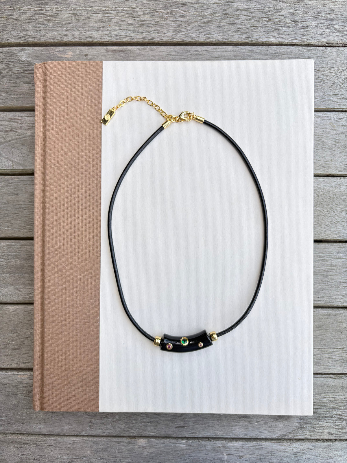 Leather Cord Bar Necklace - Black