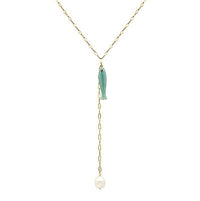End Pearl Fish w/Stone Y Necklace in Turquoise