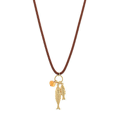 Two Fish Charm Cord Necklace