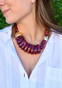 Bold Acrylic & Metal Bead & Cord Necklace
