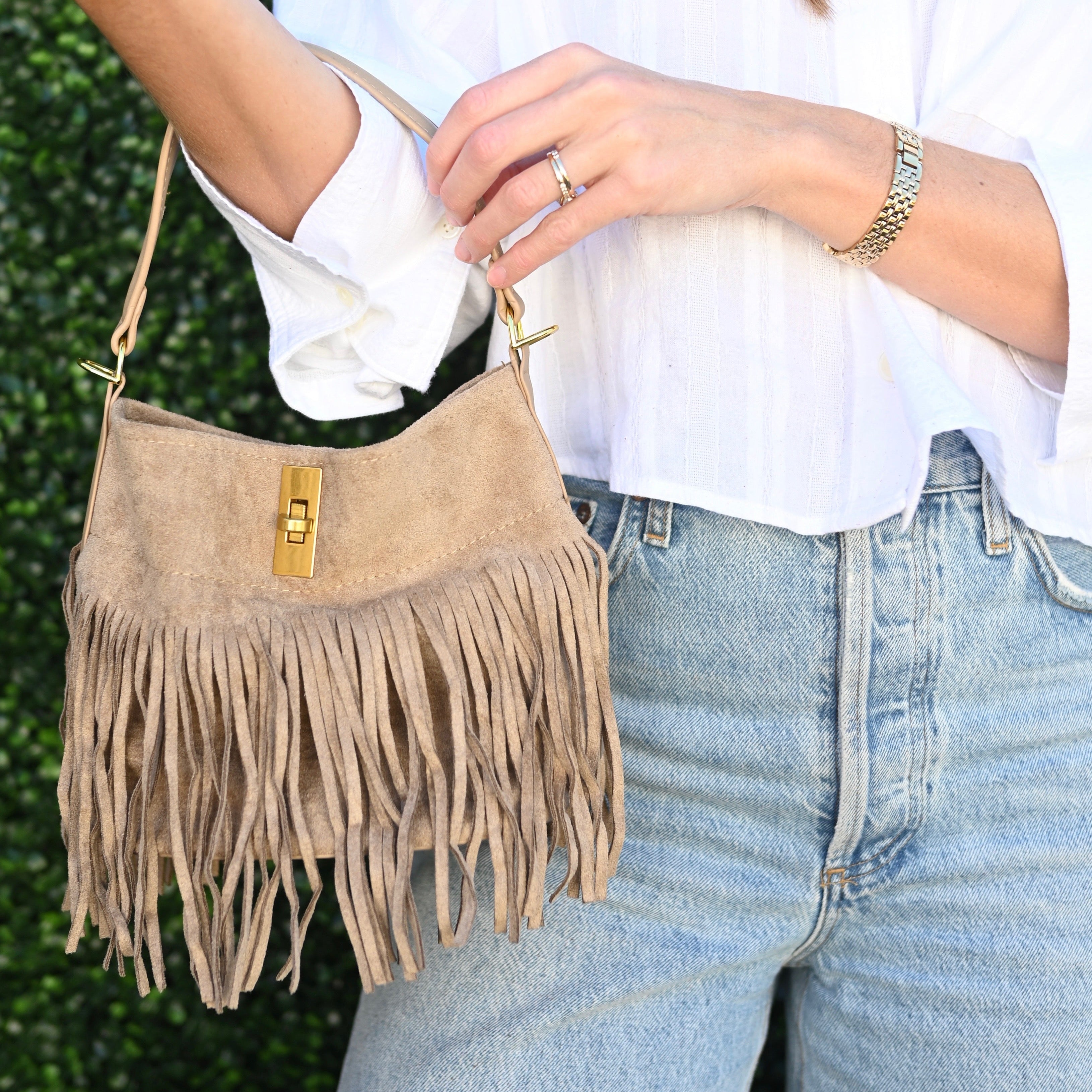 Suede-Like Microfiber Leather Crossbody Bucket Bag