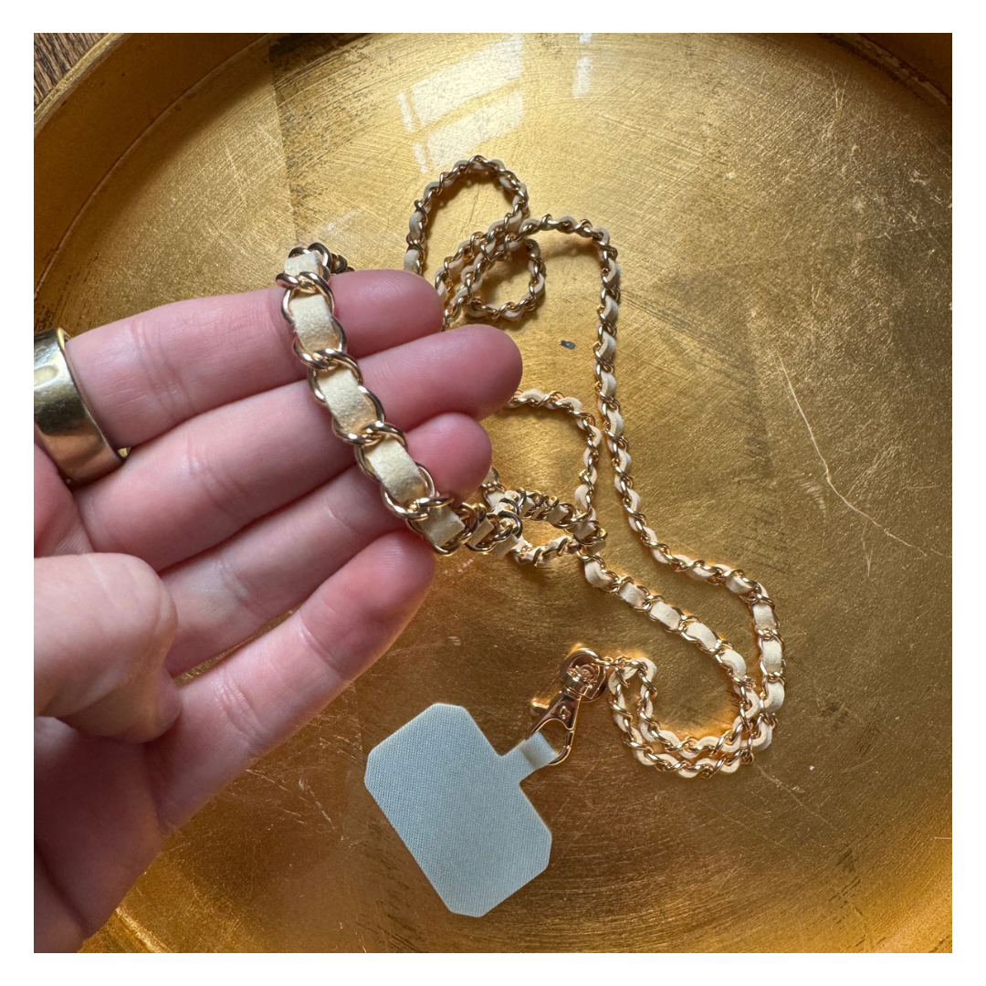 Vanilla Beige + Gold Crossbody Phone Chain