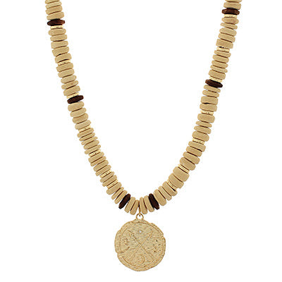 Coin Charm Coconut Bead Necklace