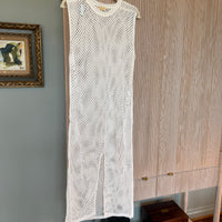 Sleeveless Crochet Front Slit Beach Cover Up in White