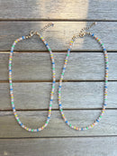 Clear Beaded Necklace with Multicolored Accents