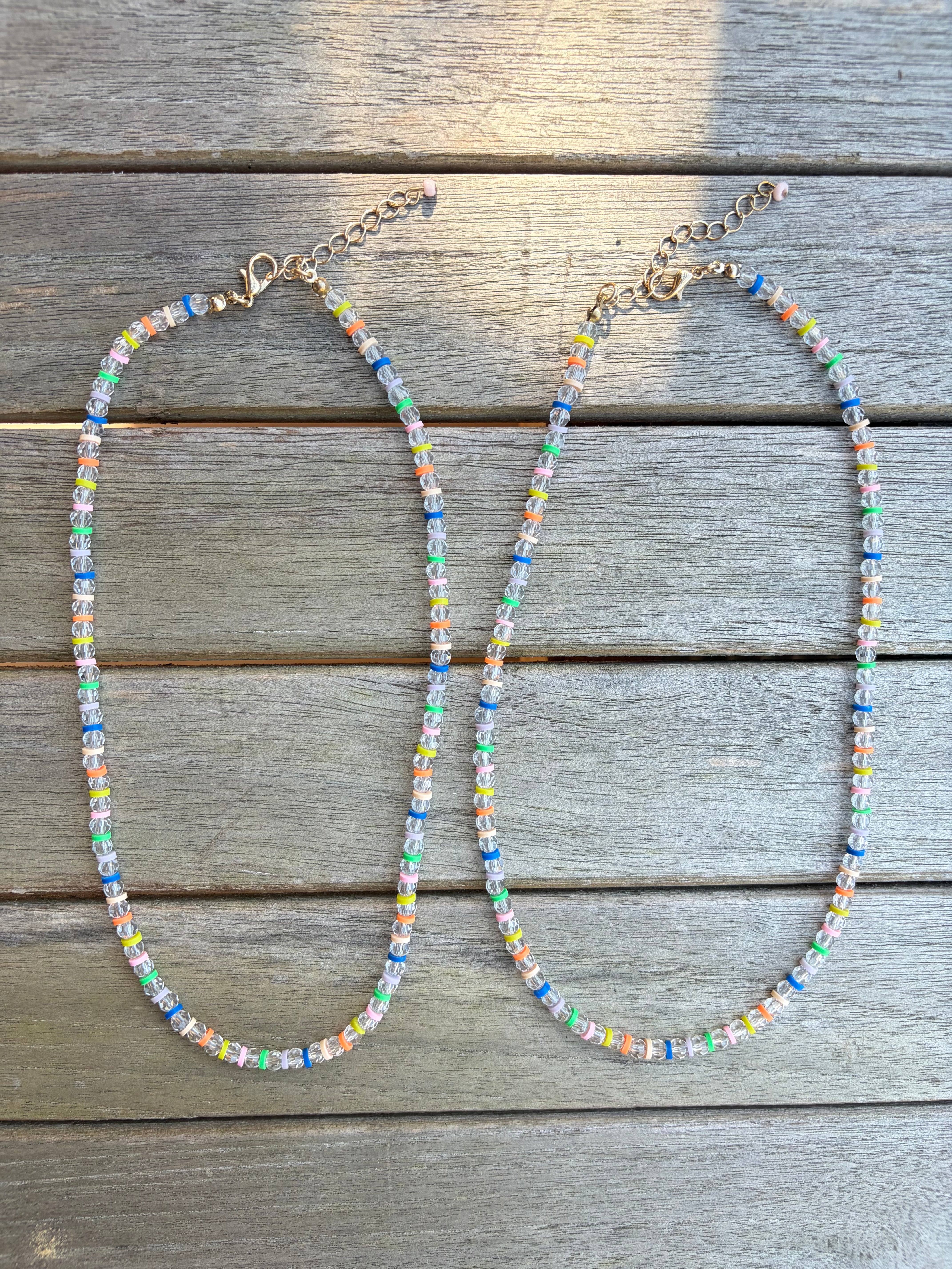 Clear Beaded Necklace with Multicolored Accents