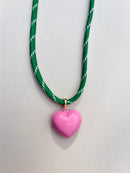 Green Paracord Necklace with Puffy Heart Charm