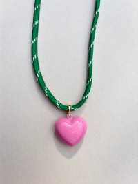 Green Paracord Necklace with Puffy Heart Charm