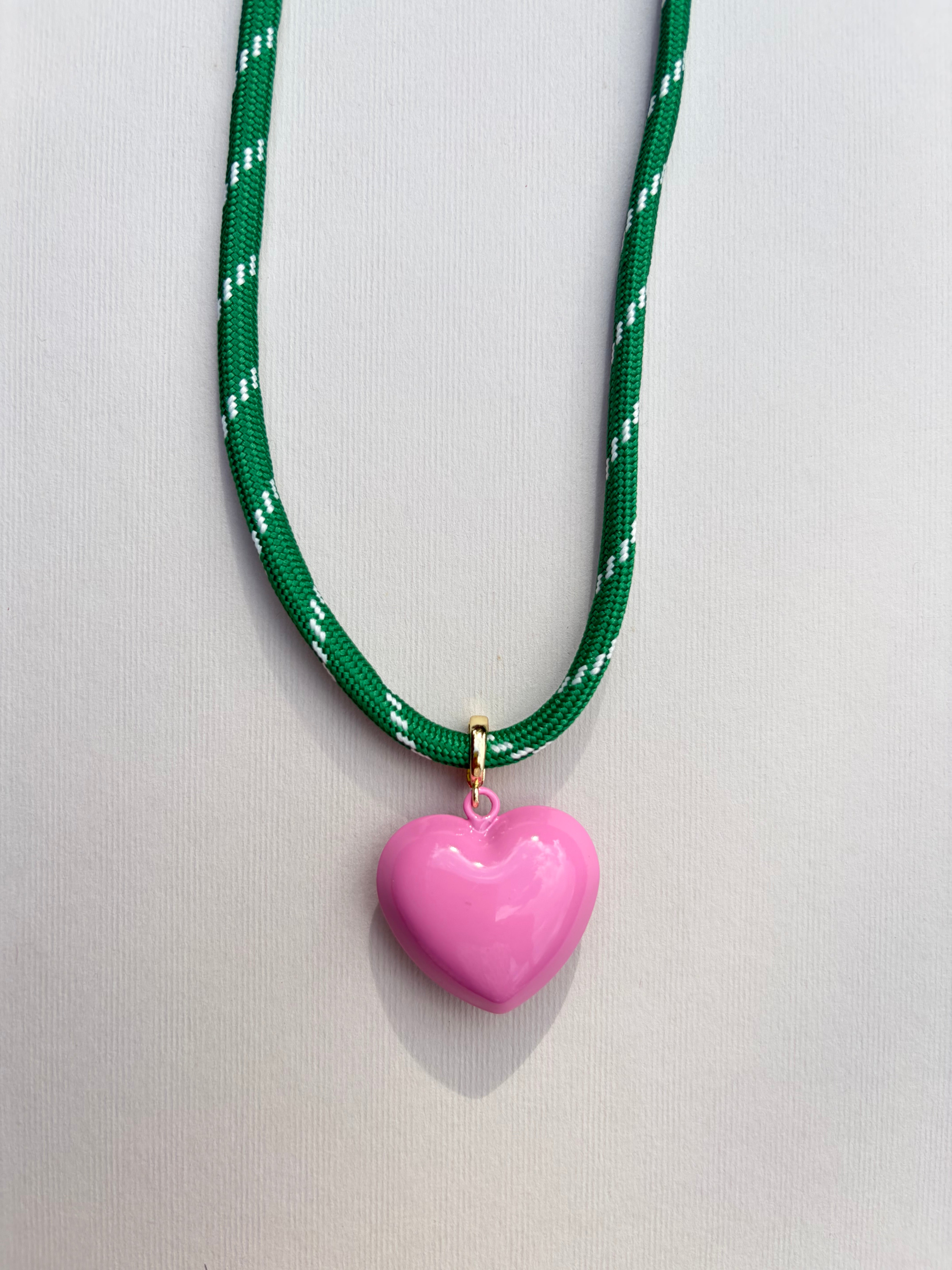 Green Paracord Necklace with Puffy Heart Charm