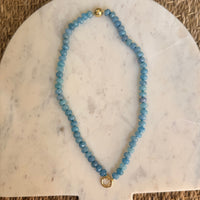 Medium Round Bead Magnetic Clasp Necklace with Ring- Ocean Blue