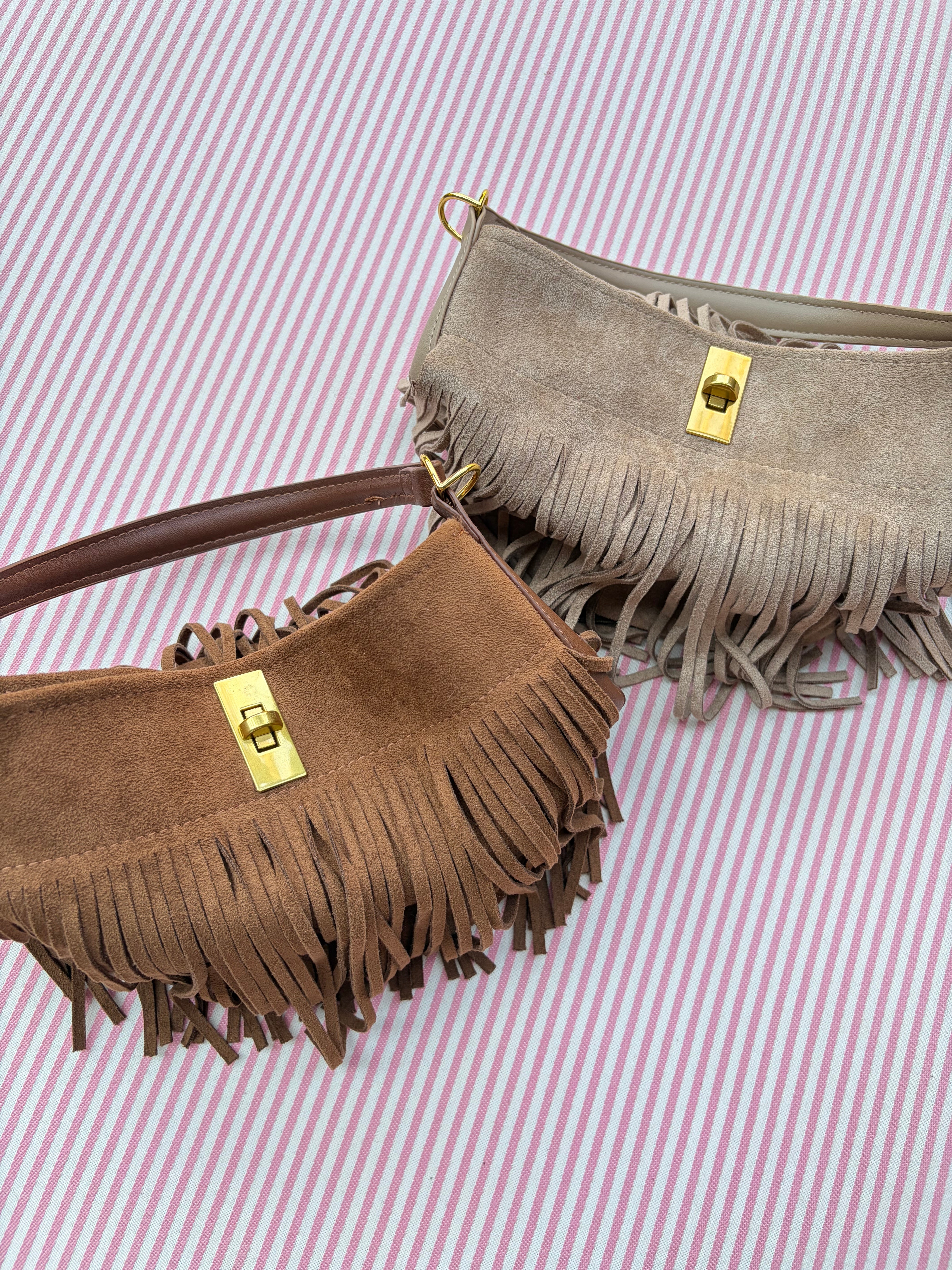 Faux Suede Fringe Handbag