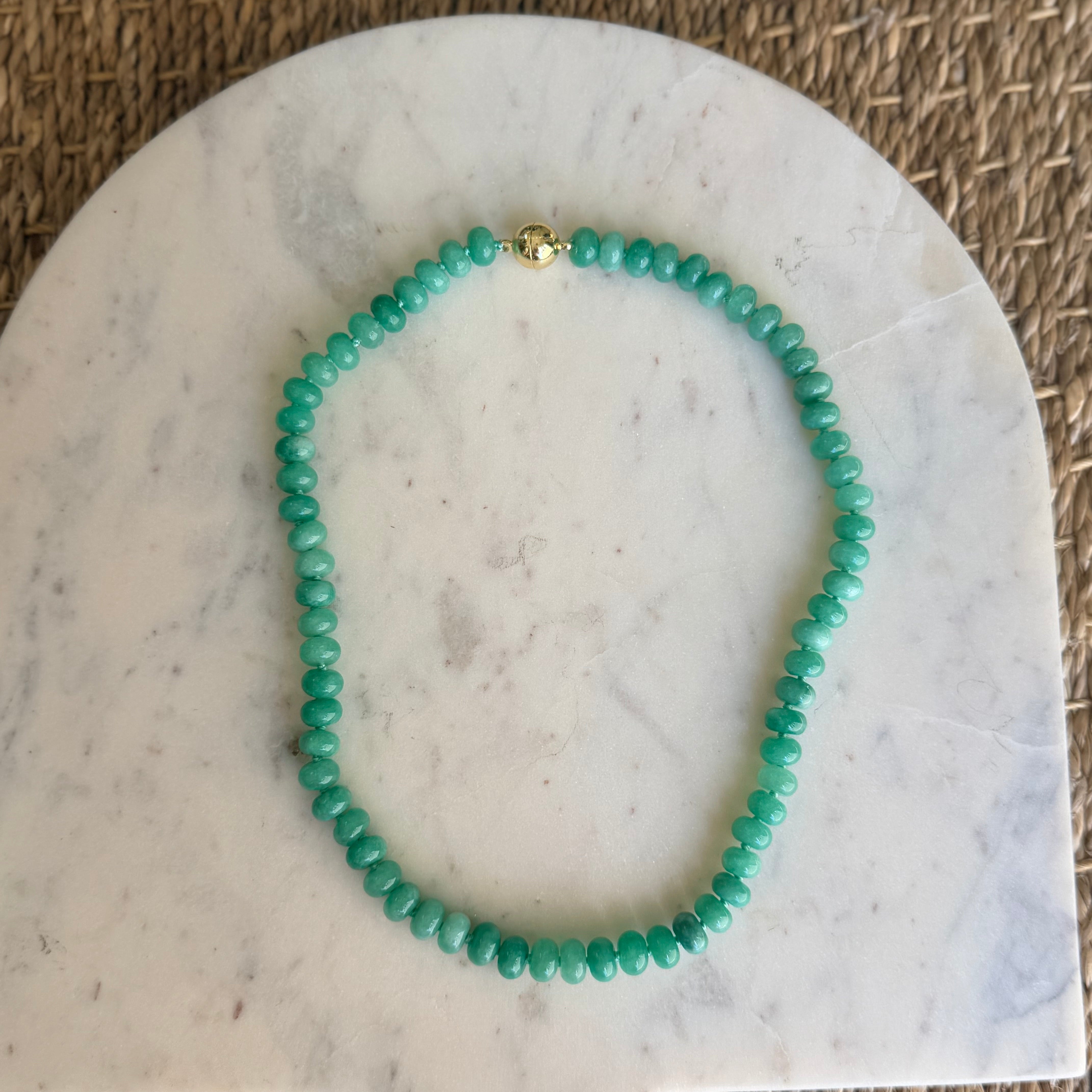 Medium Round Bead Magnetic Clasp Necklace-  Emerald Green