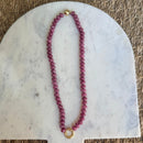 Medium Round Bead Magnetic Clasp Necklace with Ring- Grape