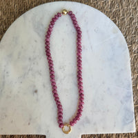 Medium Round Bead Magnetic Clasp Necklace with Ring- Grape