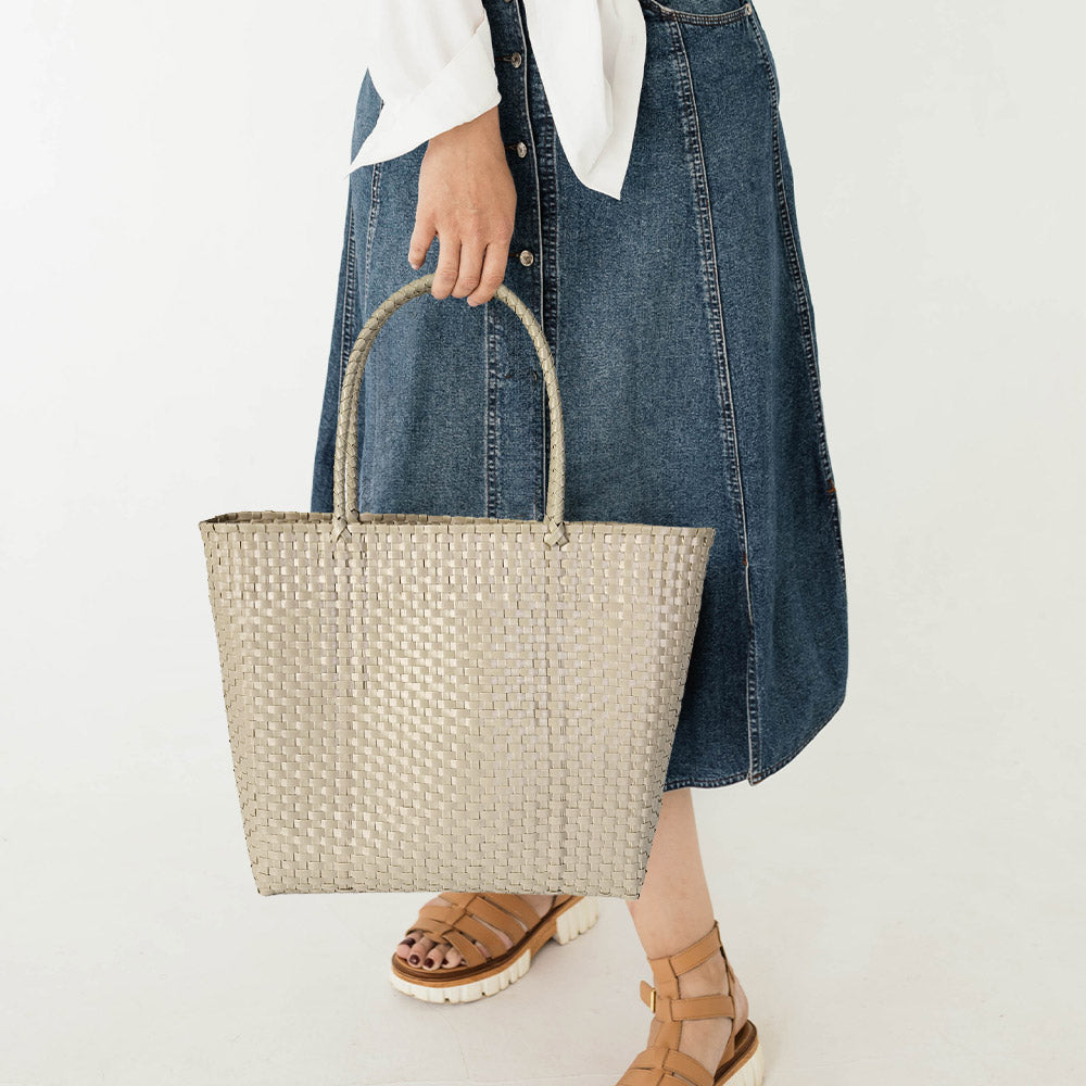 Basket Weave Tote/Shoulder Bag in Beige