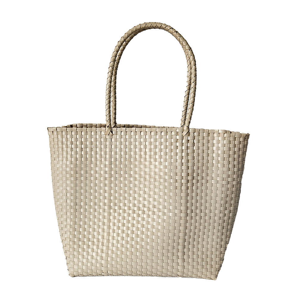Basket Weave Tote/Shoulder Bag in Beige