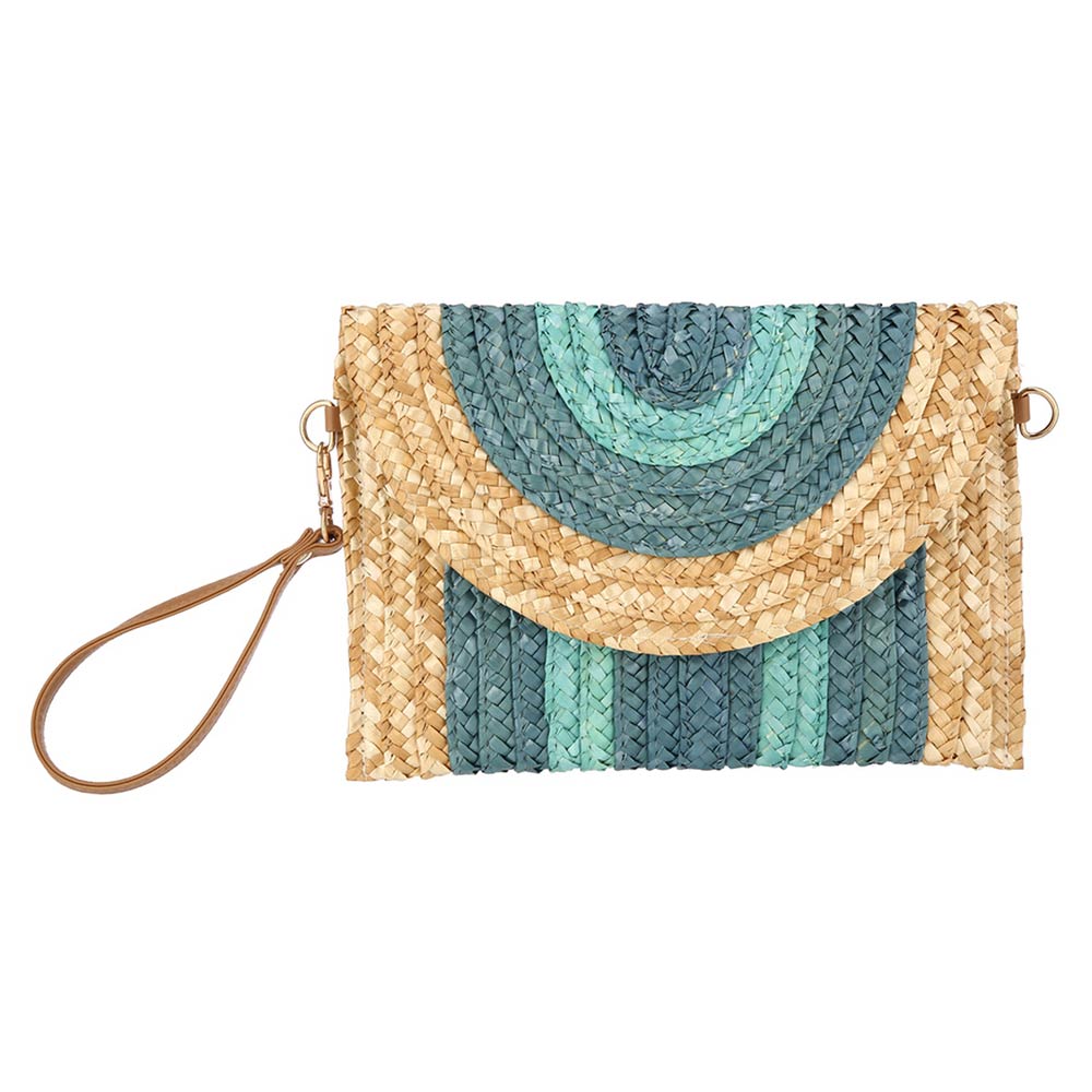 Boho Woven Envelope Wristlet Clutch Crossbody Bag in Blue