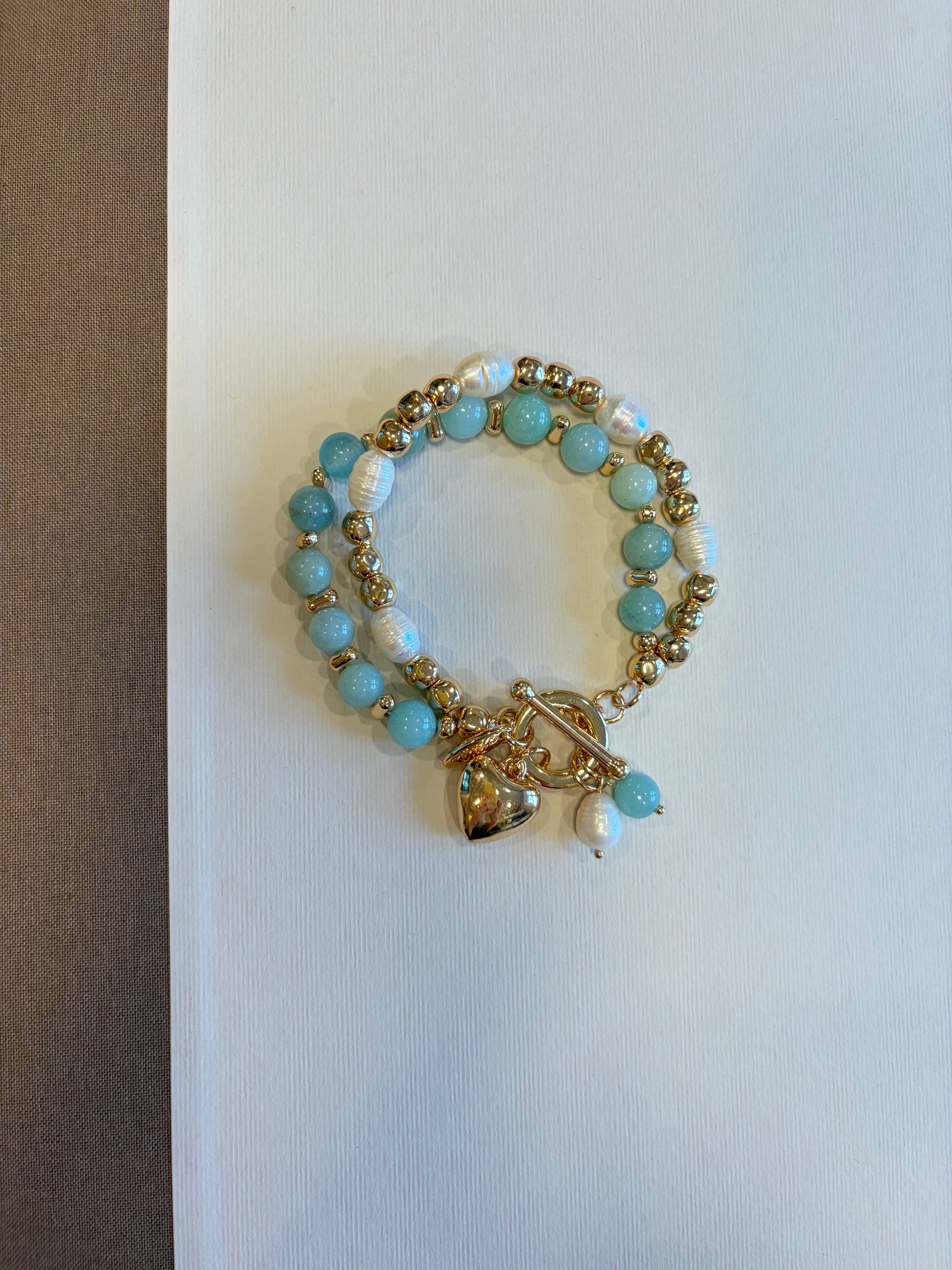 Turquoise and Pearl Toggle Bracelet
