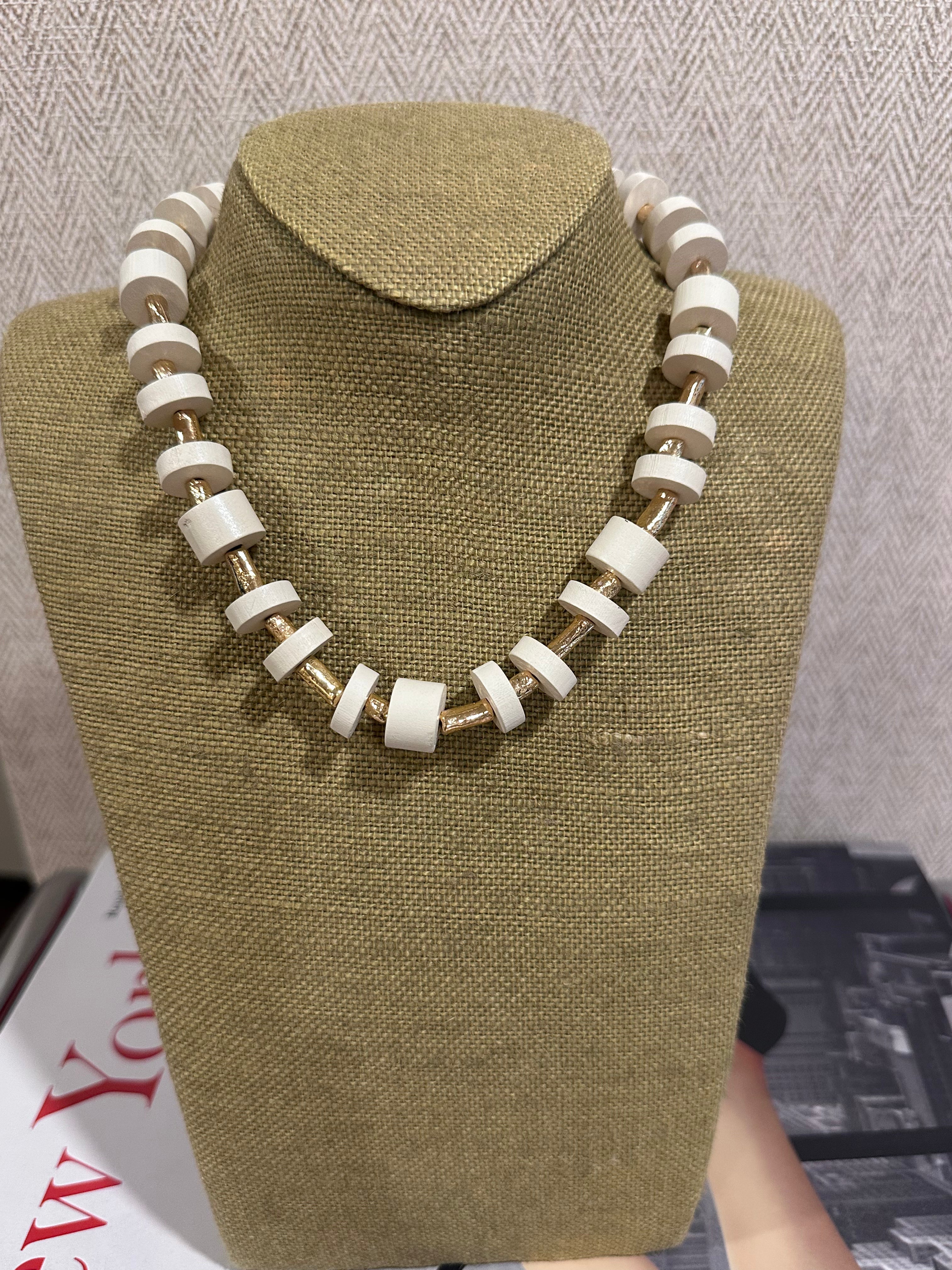 Cream and Gold Disc Necklace
