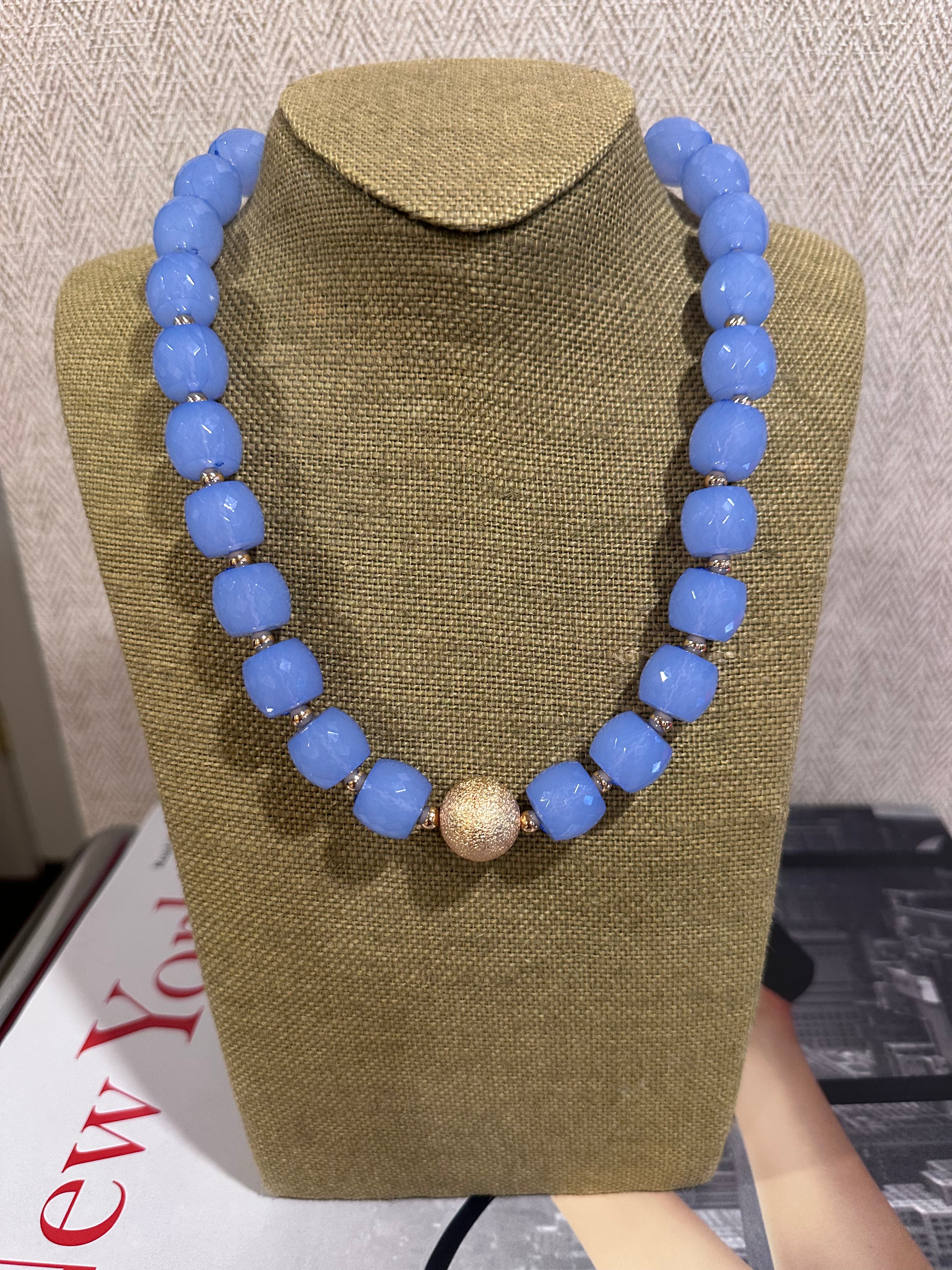 Periwinkle and Gold Bead Necklace