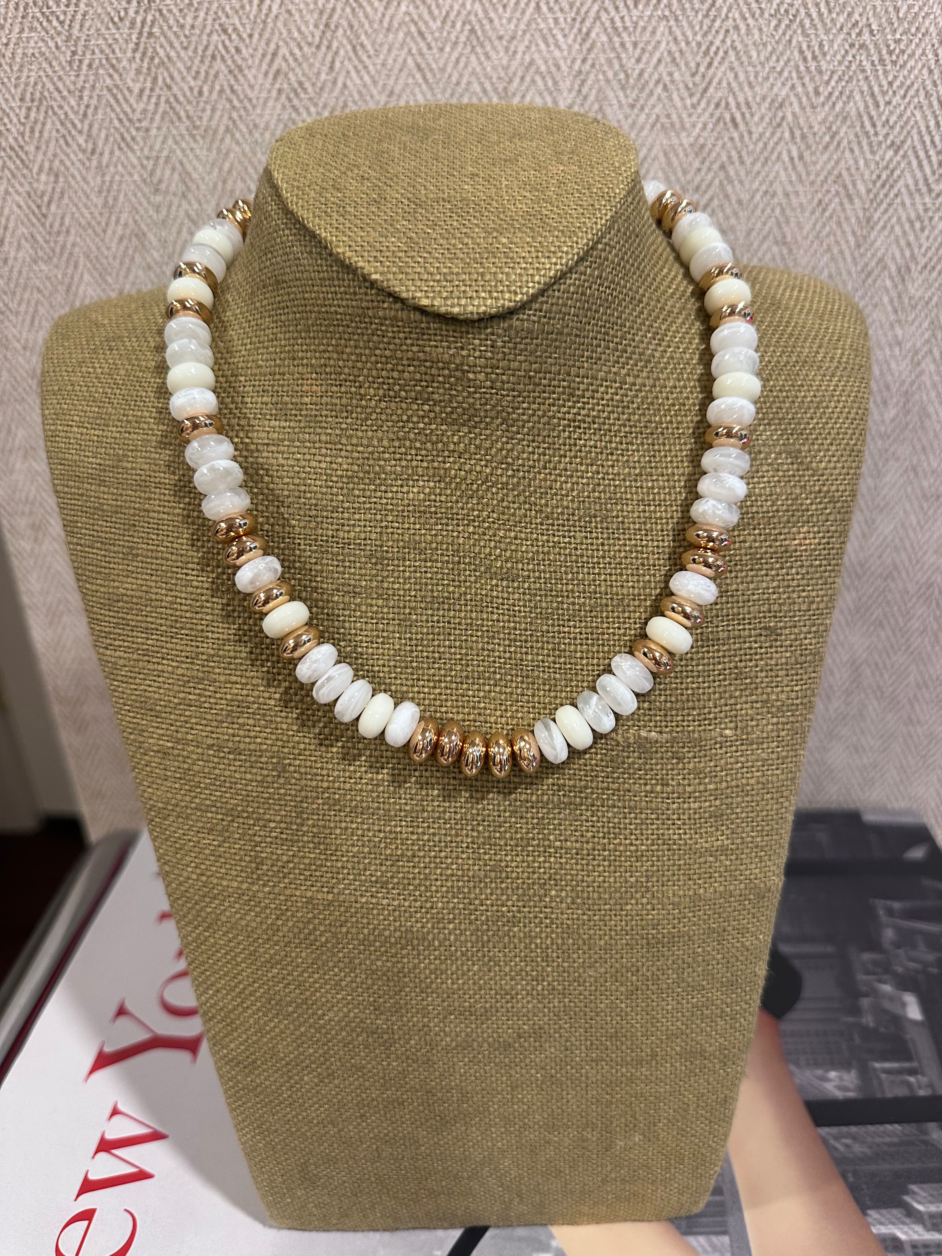 White and Gold Bead Necklace