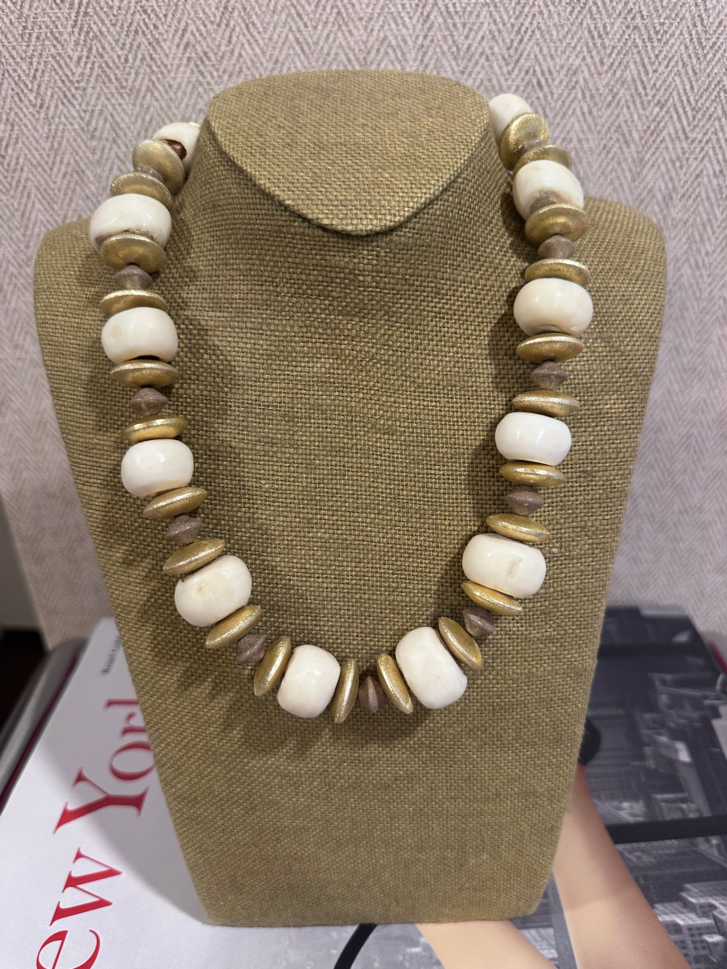 Gold and Cream Bead Necklace