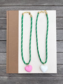 Green Paracord Necklace with Puffy Heart Charm