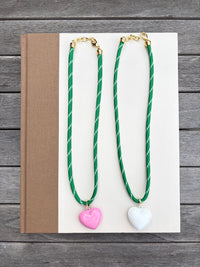 Green Paracord Necklace with Puffy Heart Charm