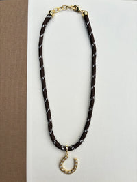 Brown Paracord Necklace with Horseshoe Charm