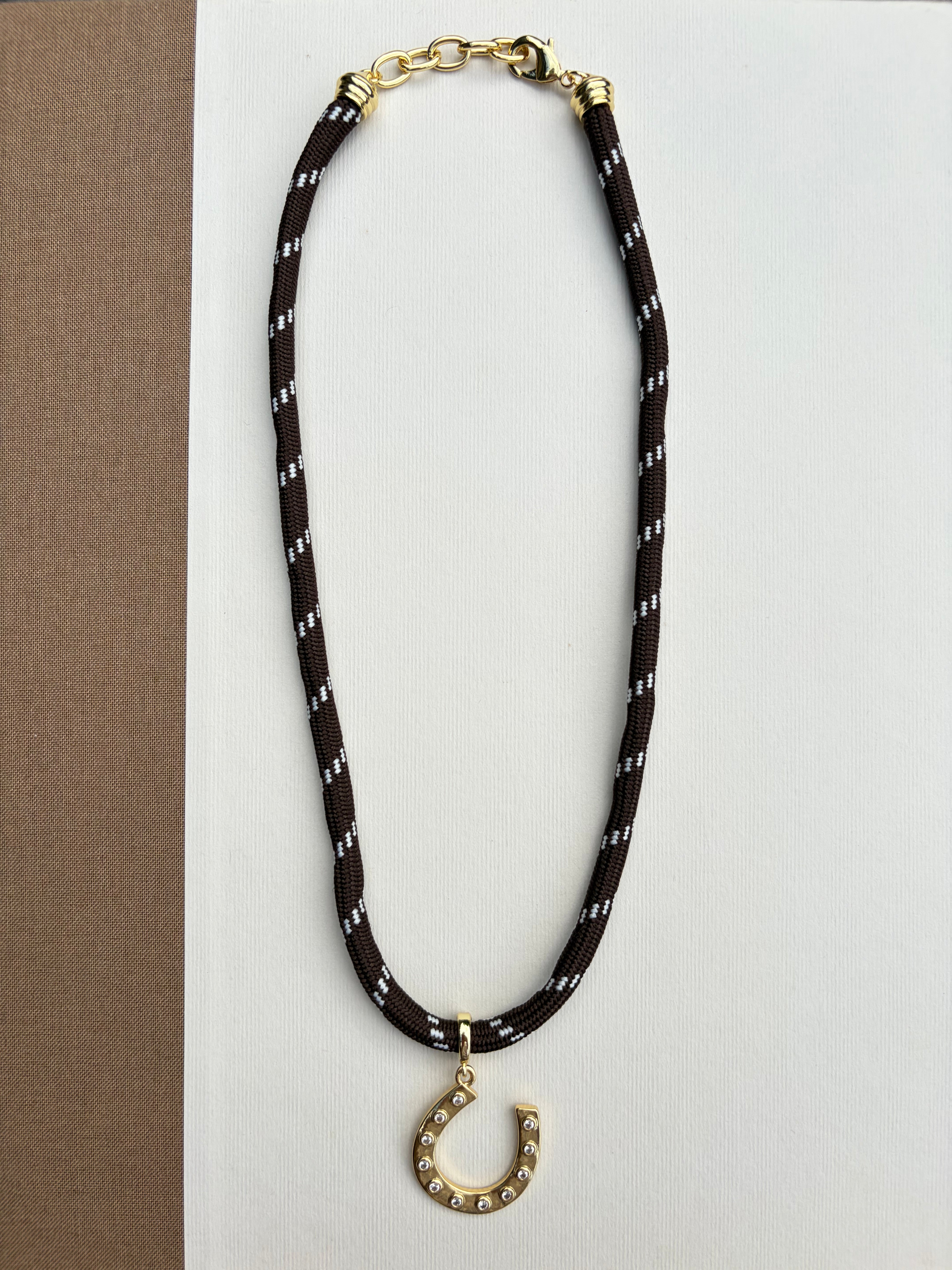 Brown Paracord Necklace with Horseshoe Charm