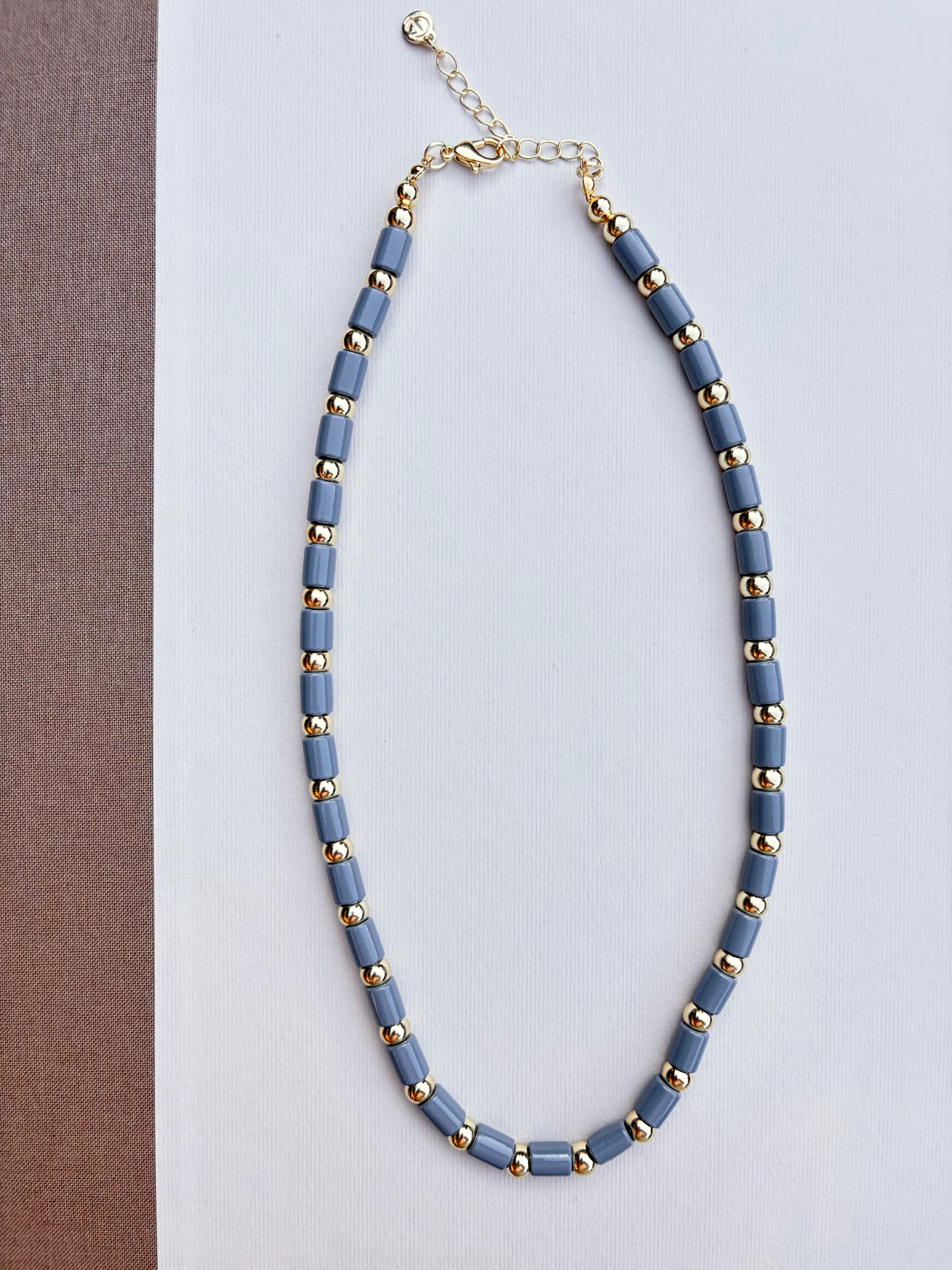 Grey and Gold Beaded Necklace