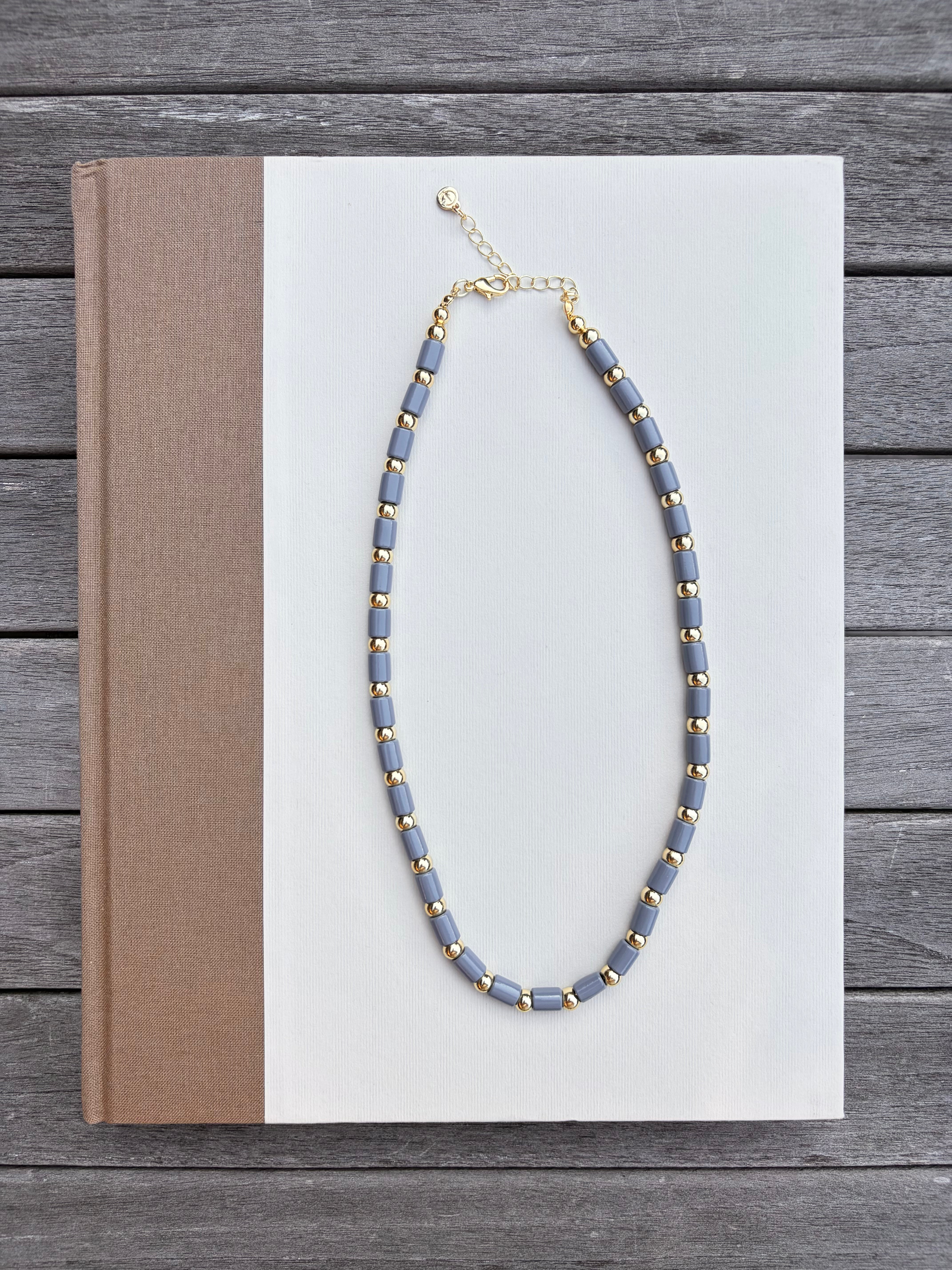 Grey and Gold Beaded Necklace