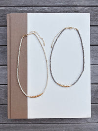 Beaded Necklace with Hammered Gold Bar