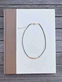 Beaded Necklace with Hammered Gold Bar
