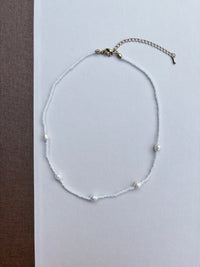 White Bead and Pearl Necklace