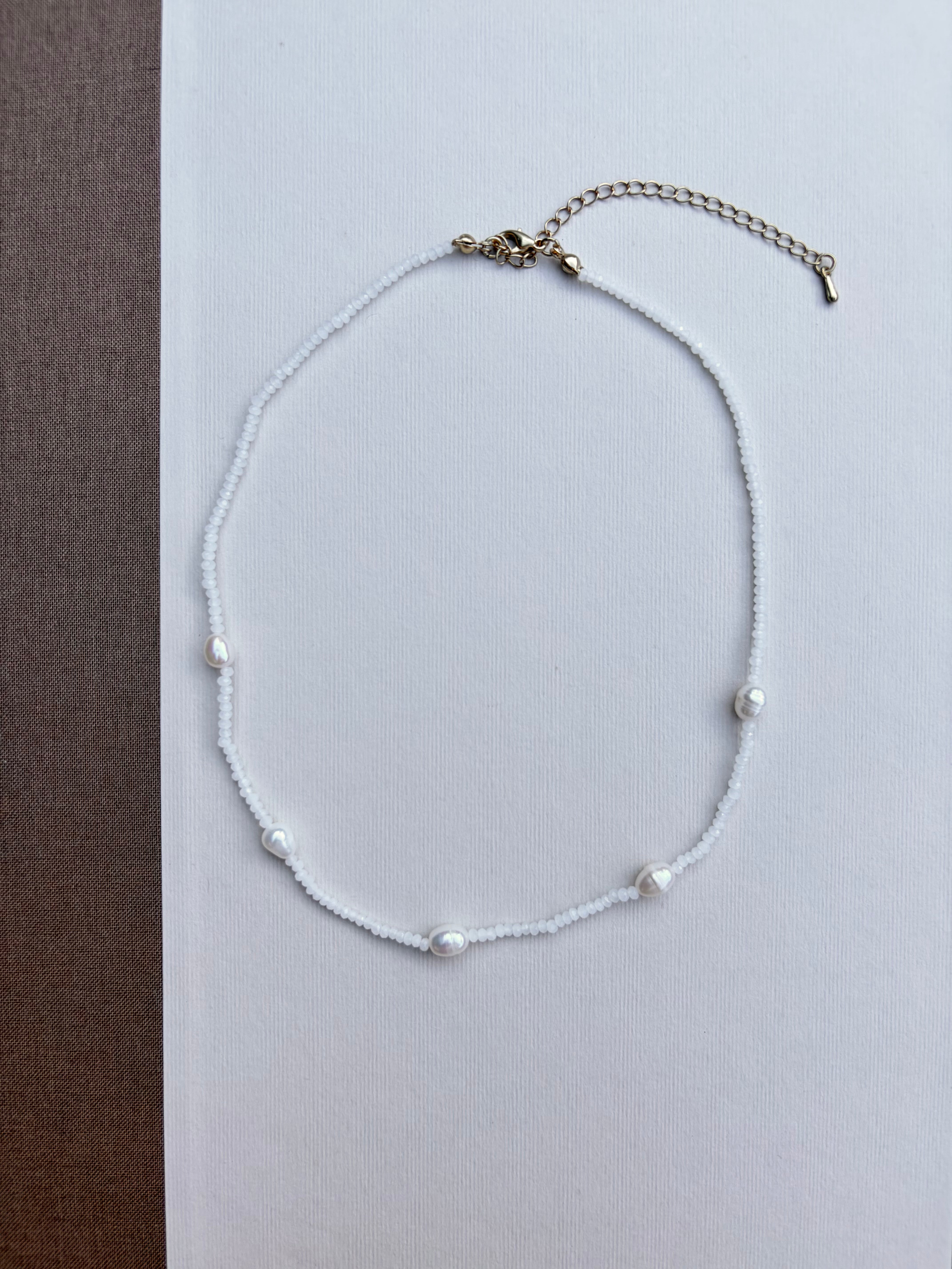 White Bead and Pearl Necklace