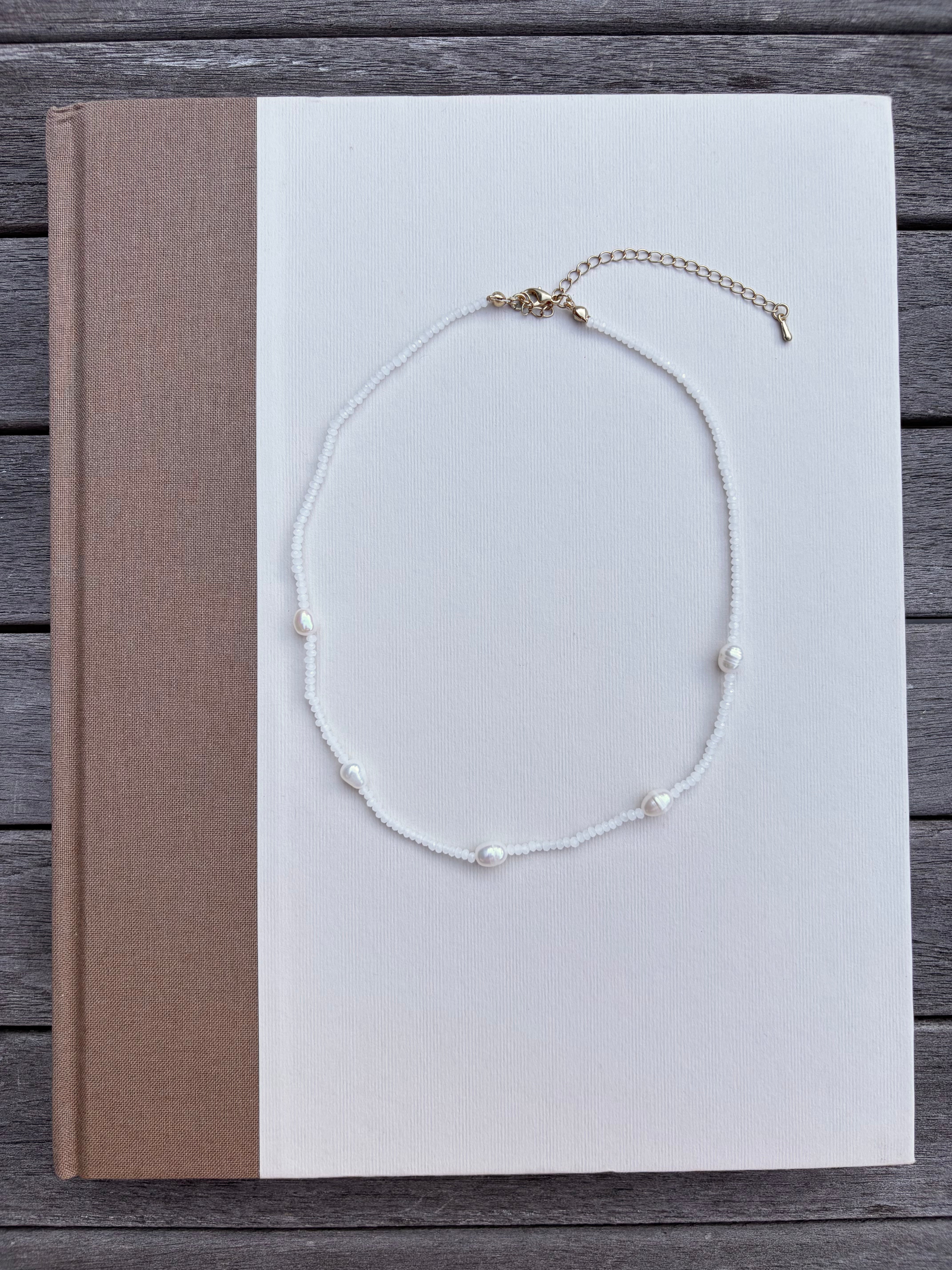 White Bead and Pearl Necklace