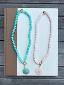 Jelly Bean Beaded Necklace with Stone Charm