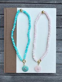 Jelly Bean Beaded Necklace with Stone Charm