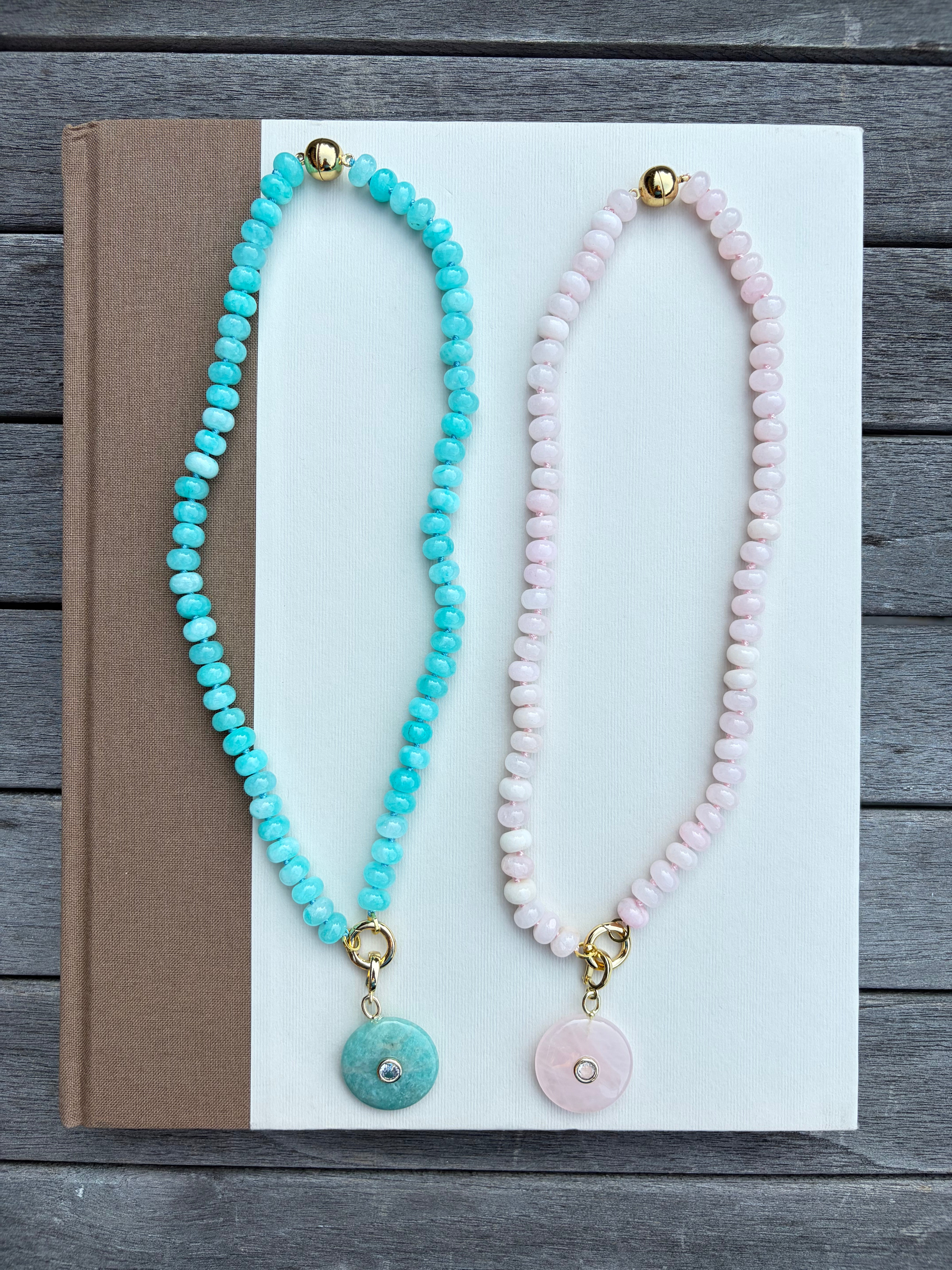 Jelly Bean Beaded Necklace with Stone Charm