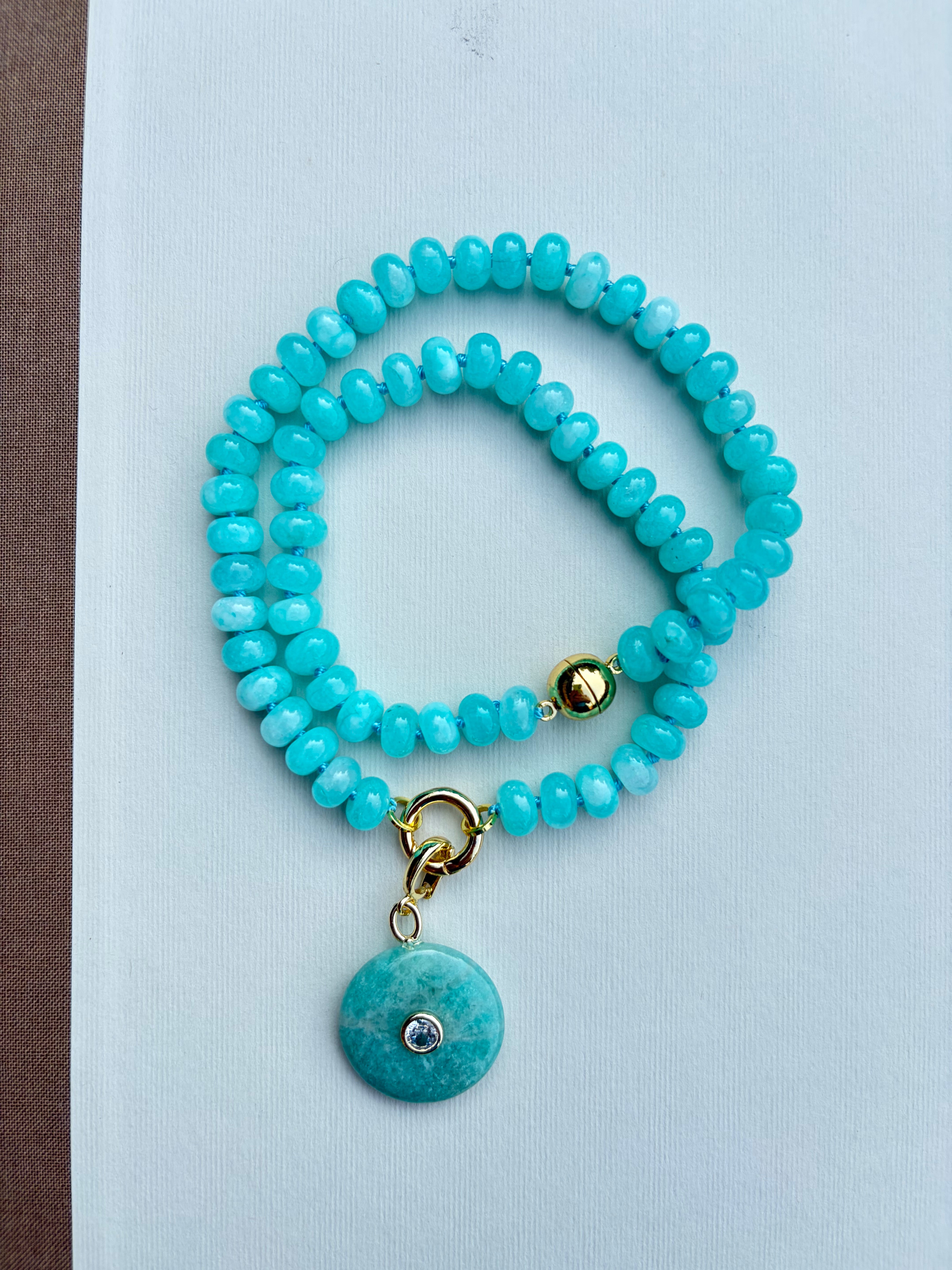 Jelly Bean Beaded Necklace with Stone Charm