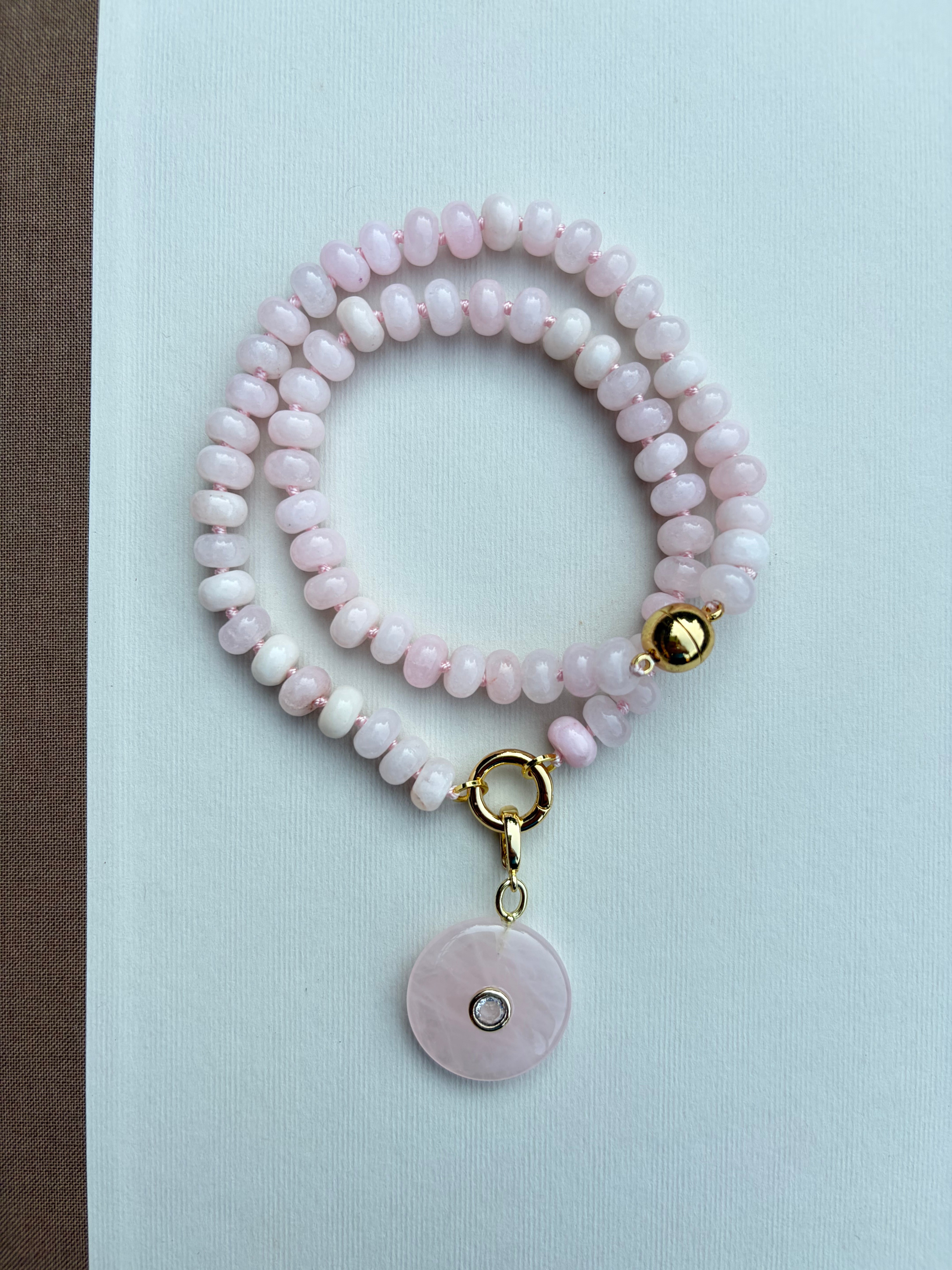 Jelly Bean Beaded Necklace with Stone Charm