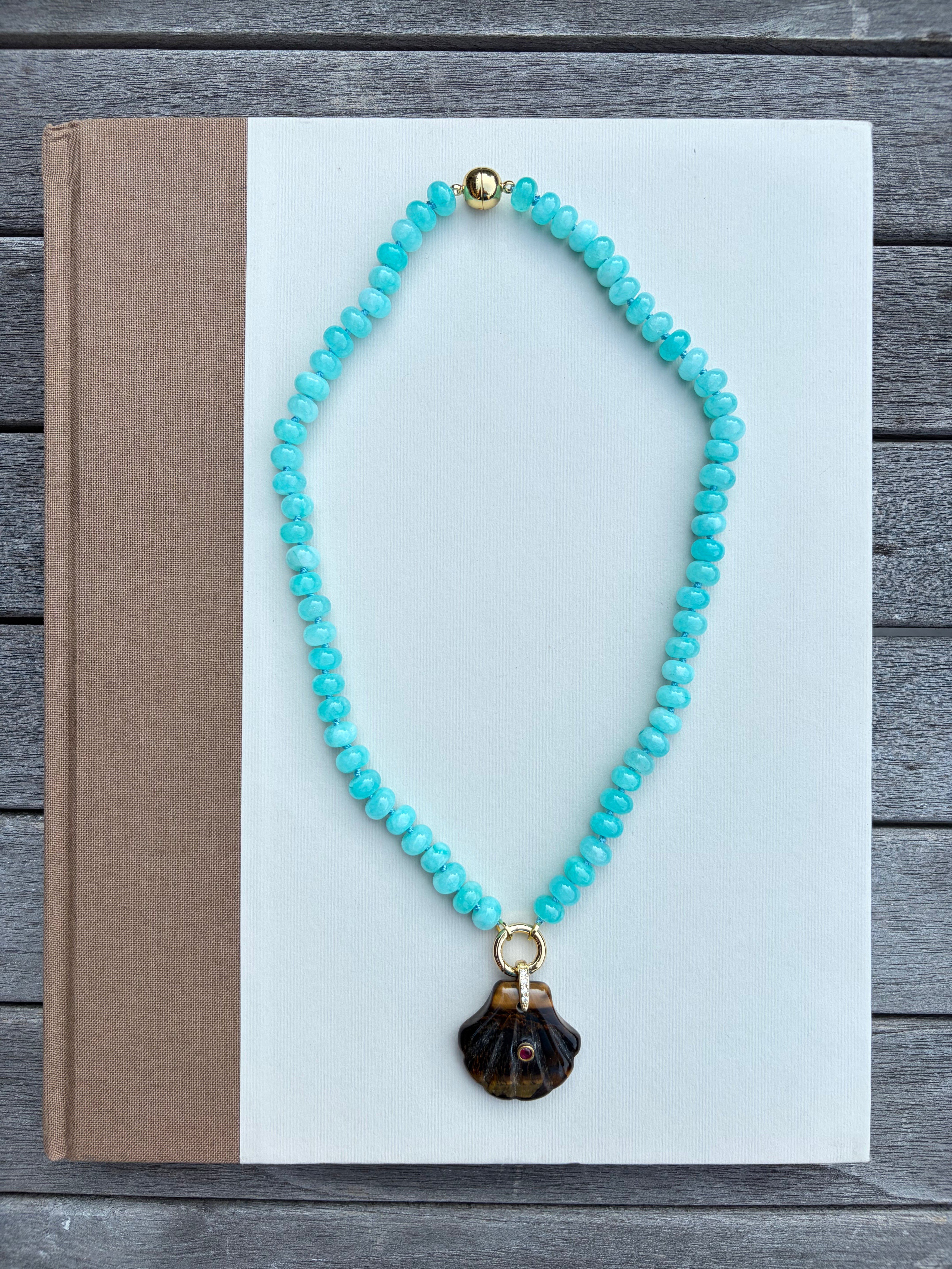 Turquoise Beaded Necklace with Tortoise Shell Charm