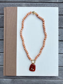 Beige Beaded Necklace with Stone Charm