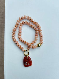 Beige Beaded Necklace with Stone Charm