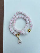 Pink Sugar Cube Beaded Necklace with Pink Stone Charm