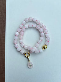 Pink Sugar Cube Beaded Necklace with Pink Stone Charm