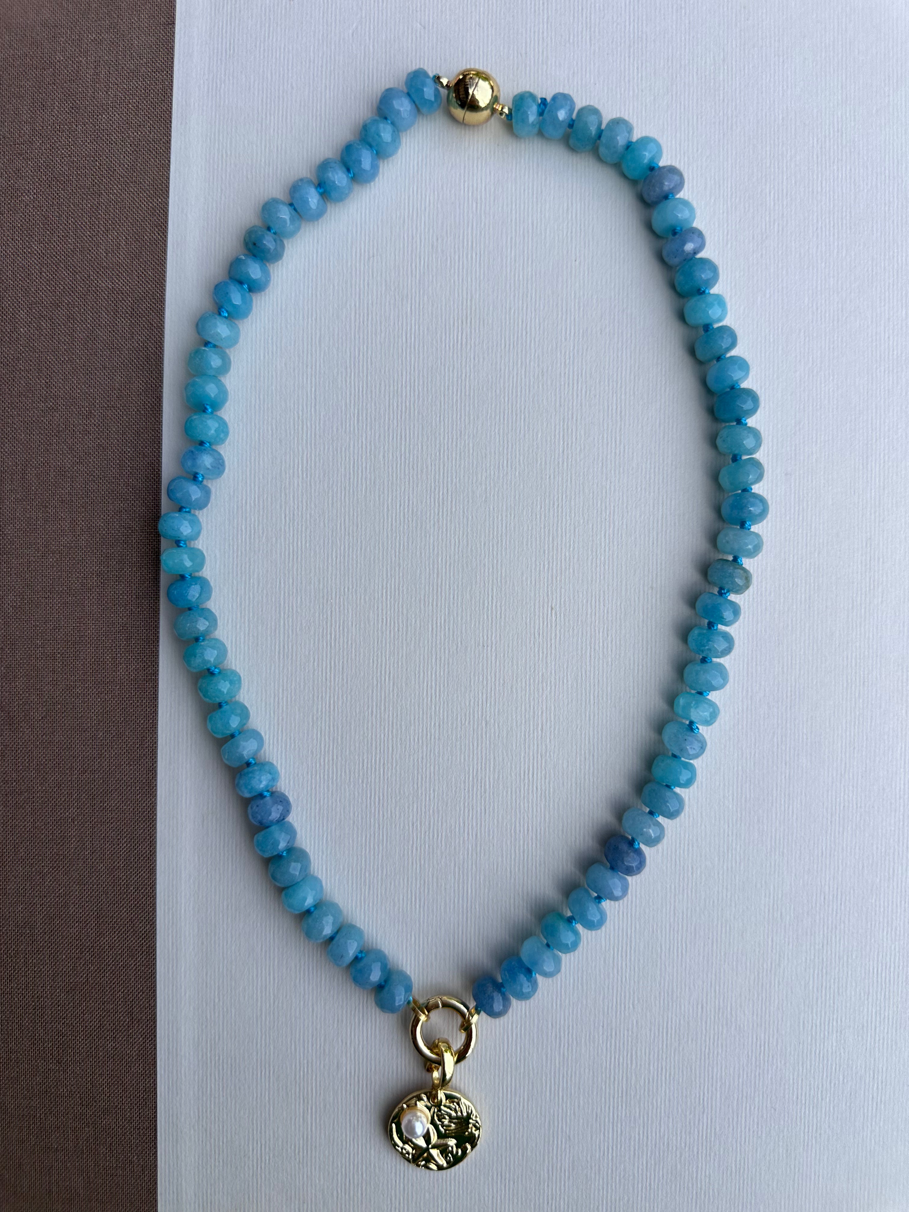 Blue Beaded Necklace with Sand Dollar Charm